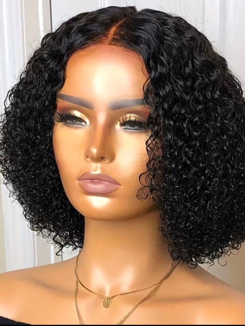 WOMEN'S 10 " INCHES BLACK CURLY HUMAN HAIR BOB WIG PRE PLUCKED G LALE FRONT WIG
